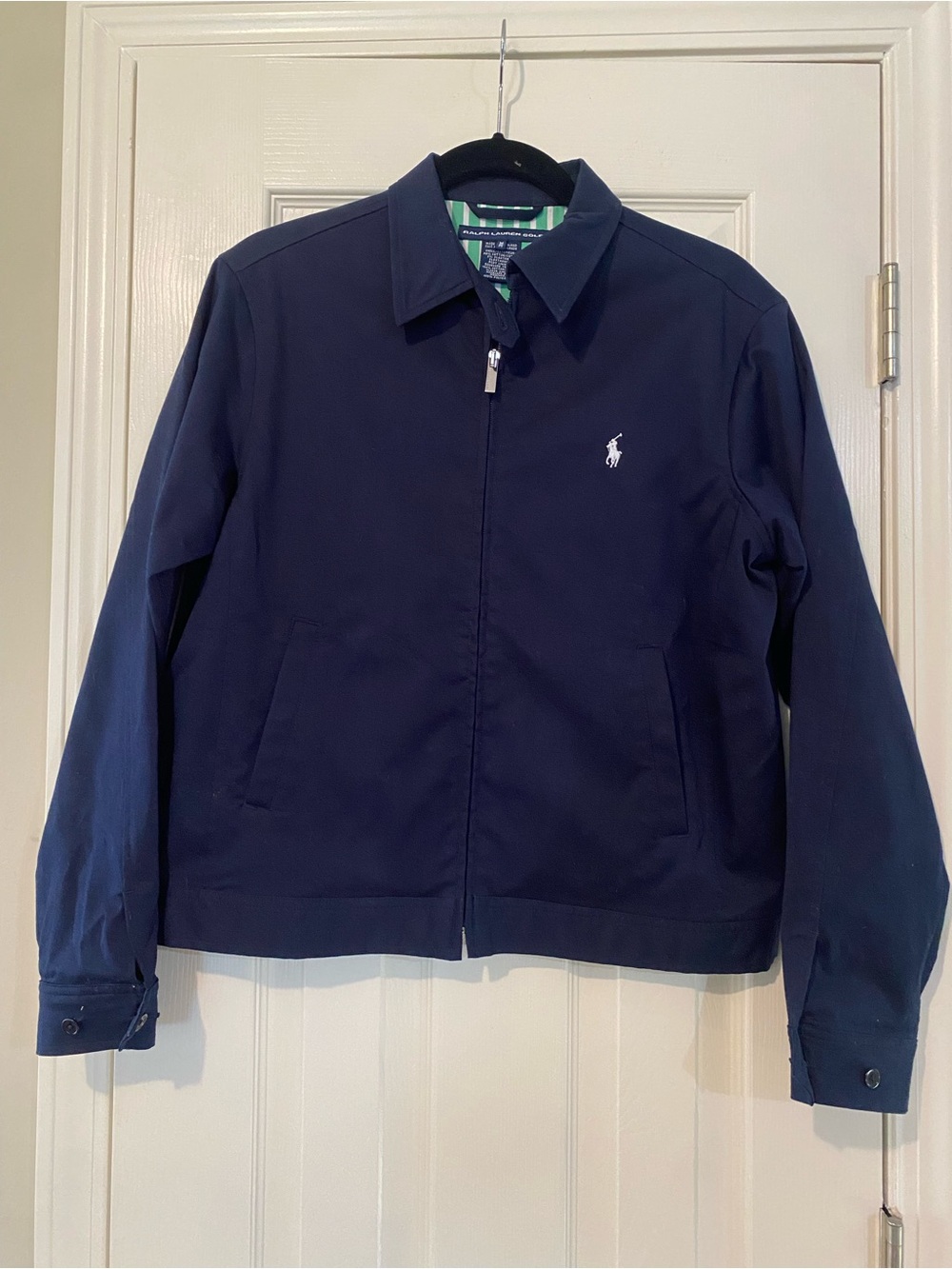 Vtg Ralph Lauren Golf Mens Navy Harrington Bomber Zip Jacket Lined Bi-Swing M